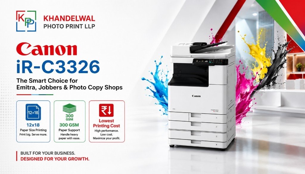 Canon iR-C3326 — 12x18 printing, 300 GSM support, lowest printing cost for Emitra and photocopy shops